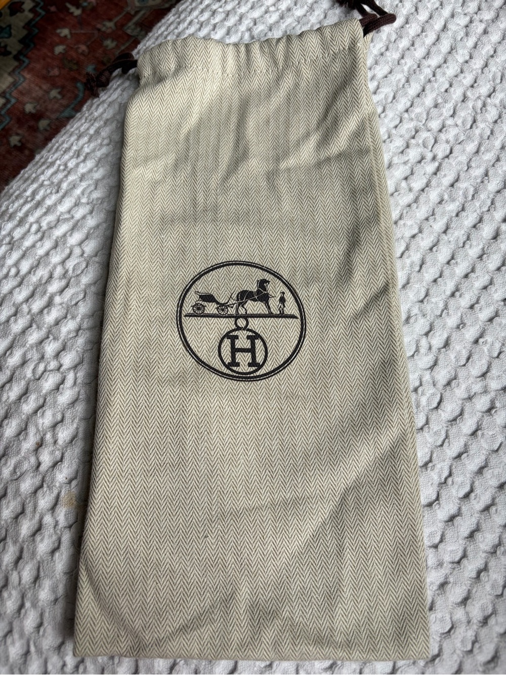 Hermes Beige Logo Drawstring Dust Bag